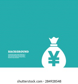 Background with seamless pattern. Money bag sign icon. Yen JPY currency symbol. Triangles green texture. Vector