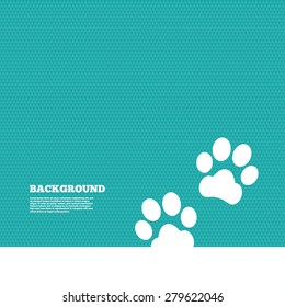 Background with seamless pattern. Paw sign icon. Dog pets steps symbol. Triangles green texture. Vector