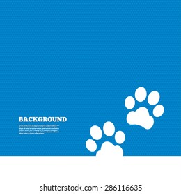 Background with seamless pattern. Paw sign icon. Dog pets steps symbol. Triangles texture. Vector