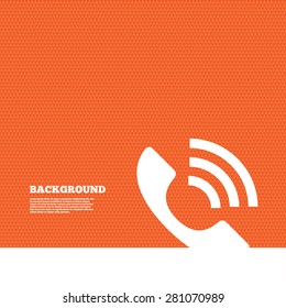 Background with seamless pattern. Phone sign icon. Support symbol. Call center. Triangles orange texture. Vector