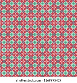Background with seamless pattern red and green geometric flower
