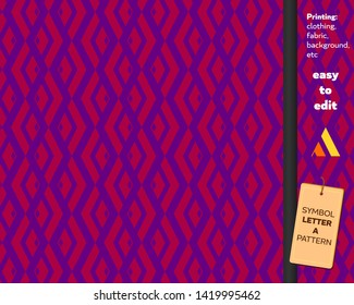 Background seamless pattern with symbol letter 'A' pattern geometric, printing clothing fabric with a red-purple background. Easy to edit