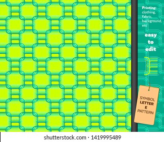 Background seamless pattern with symbol letter 'E' pattern geometric, printing clothing fabric with a green background. Easy to edit