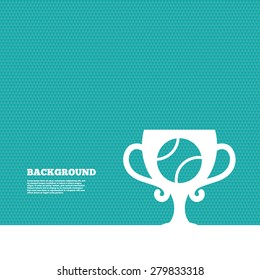 Background with seamless pattern. Tennis ball sign icon. Sport symbol. Winner award cup. Triangles green texture. Vector