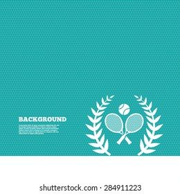 Background with seamless pattern. Tennis rackets with ball sign icon. Sport laurel wreath symbol. Winner award. Triangles green texture. Vector