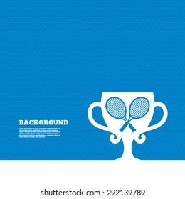 Background with seamless pattern. Tennis rackets sign icon. Sport symbol. Winner award cup. Triangles texture. Vector