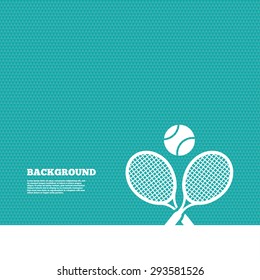 Background with seamless pattern. Tennis rackets with ball sign icon. Sport symbol. Triangles green texture. Vector