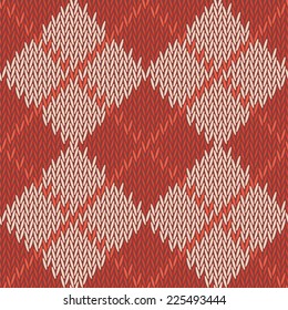 background seamless pattern texture of red with beige square wool knitwear. Vector illustration.