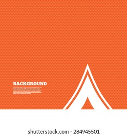 Background with seamless pattern. Tourist tent sign icon. Camping symbol. Triangles orange texture. Vector