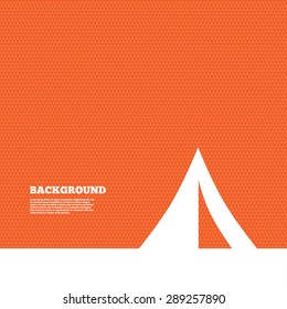 Background with seamless pattern. Tourist tent sign icon. Camping symbol. Triangles orange texture. Vector