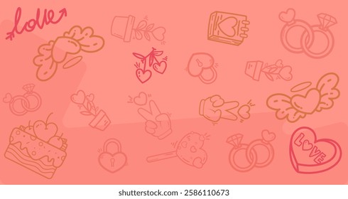 Background seamless pattern with whimsical romantic valentine element abstract for background for Valentine’s Day backdrop, card, banner, wallpaper, wrapping, print.