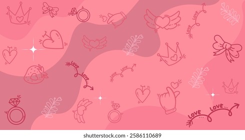 Background seamless pattern with whimsical romantic valentine element abstract for background for Valentine’s Day backdrop, card, banner, wallpaper, wrapping, print.