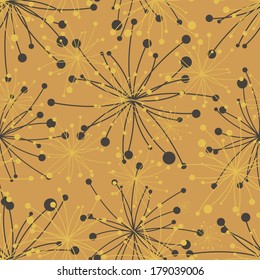 background, seamless pattern with yellow and black floral elements, geometric design, vector illustration