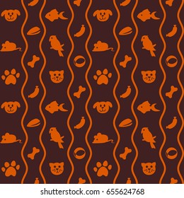 Background seamless pet shop pets kitty puppy parrot mouse bone paw vector illustration