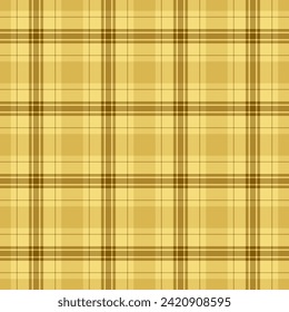 Background seamless plaid of check vector textile with a fabric texture tartan pattern in amber and yellow colors.