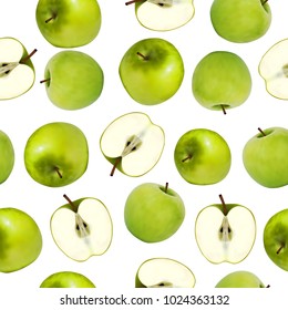 Background seamless of realistic green apples pattern. Vector illustration.