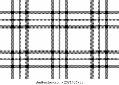 Background seamless texture of vector fabric check with a pattern plaid textile tartan in white and black colors.
