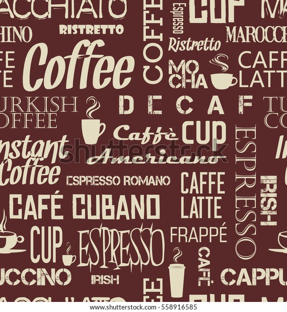 Background Seamless Tile Coffee Words Symbols: เวกเตอร์สต็อก (ปลอดค่า ...