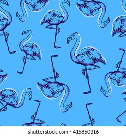 Background seamless vector flamingo, flamingo sketch vector illustration seamless. tropical theme, the idea of textiles, fashion trend, flamingo pattern