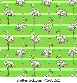 Background seamless vector flamingo, flamingo sketch vector illustration seamless. tropical theme, the idea of textiles, fashion trend, flamingo pattern