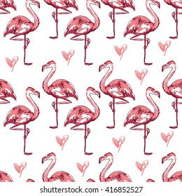 Background seamless vector flamingo, flamingo sketch vector illustration seamless. tropical theme, the idea of textiles, fashion trend, flamingo pattern