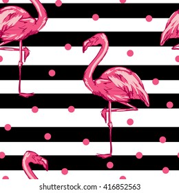 Background seamless vector flamingo, flamingo sketch vector illustration seamless. tropical theme, the idea of textiles, fashion trend, flamingo pattern