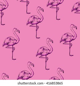 Background seamless vector flamingo, flamingo sketch vector illustration seamless. tropical theme, the idea of textiles, fashion trend, flamingo pattern