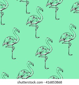 Background seamless vector flamingo, flamingo sketch vector illustration seamless. tropical theme, the idea of textiles, fashion trend, flamingo pattern