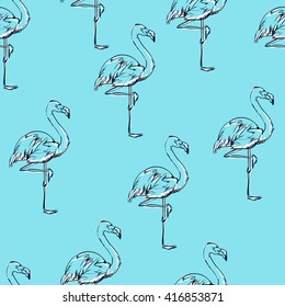 Background seamless vector flamingo, flamingo sketch vector illustration seamless. tropical theme, the idea of textiles, fashion trend, flamingo pattern