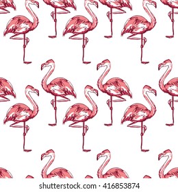 Background seamless vector flamingo, flamingo sketch vector illustration seamless. tropical theme, the idea of textiles, fashion trend, flamingo pattern