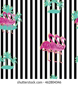 Background seamless vector flamingo, flamingo sketch vector illustration seamless. tropical theme, the idea of textiles, fashion trend, flamingo pattern, print strip