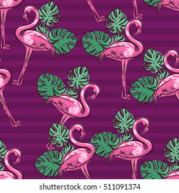 Background seamless vector flamingo, flamingo sketch vector illustration seamless. tropical theme, the idea of textiles, fashion trend, flamingo pattern