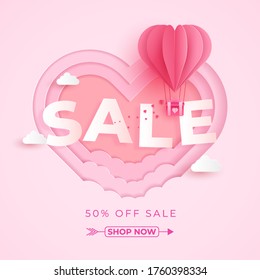 Background to selling Valentine's Day with a Heart Shaped Balloon. Vector illustration. Banner. Wallpaper. Invitations, posters, brochures, discount vouchers.