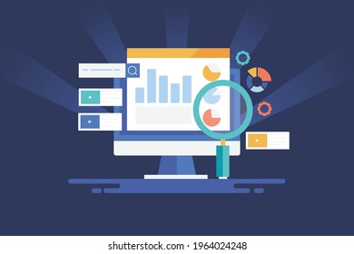 Background for SEO analytics, SEO tool, online traffic, Digital marketing, report, data research, SEO analysis - conceptual vector illustration with icons