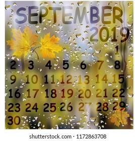 
background September calendar autumn drops rain glass month