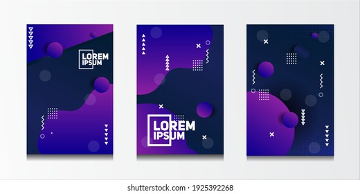 Background set of abstract geometric patterns with line and halftone patterns for business brochure cover designs.