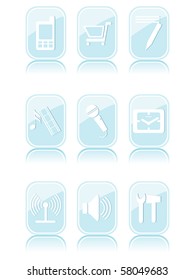 background with set of blue glossy icons