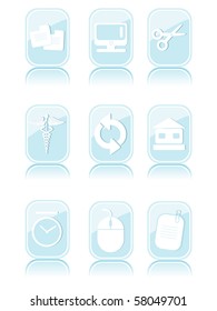 background with set of blue glossy icons