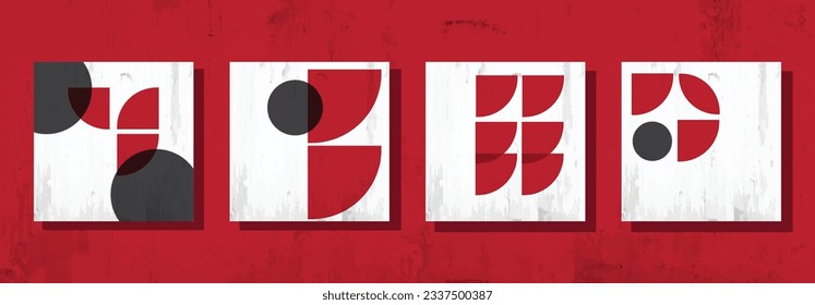 Background Set. Collection of abstract backgrounds.Brutalist and abstract style backgrounds. Red elements and scuffs.Stylish background,cover,wallpaper in abstract style.Geometric figures on stylish 