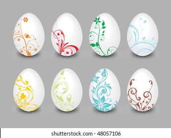 background with set of colorful floral pattern egg