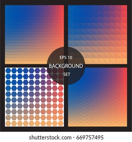 Background set colorful sunset triangle hexagon