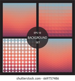 Background set colorful triangle hexagon