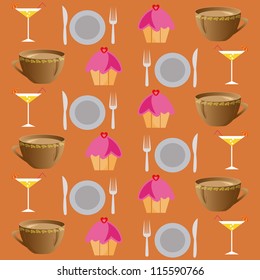 background set of drinks and food on a brawn, vector
