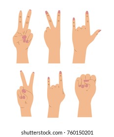 background with set of female hands signals in skin color