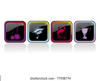 background with set of Four colorful glossy education icons