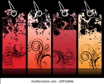fondo con conjunto de cuatro etiquetas de patrón floral creativo