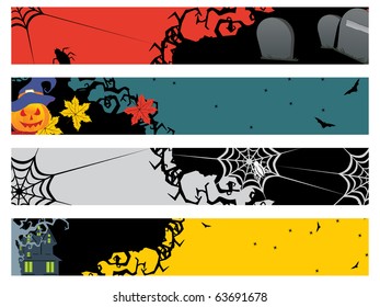 background with set of four halloween banner, illustration