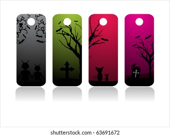 fondo con conjunto de cuatro etiquetas de halloween, ilustración