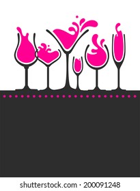 Hintergrund mit einer Reihe von Glas Wein, Champagner und Cocktail. eps8