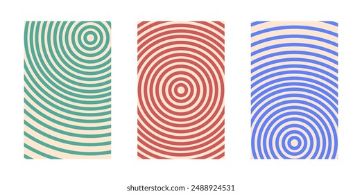 Background set Groovy hippie 70s. Circle pattern. vector background texture, trendy retro psychedelic style. Y2k aesthetic background.